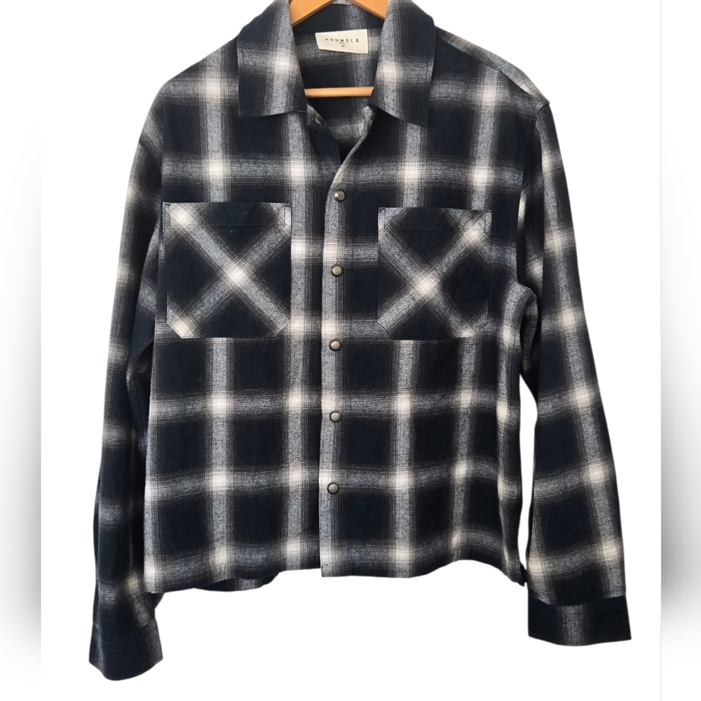 YoungLA Black and White Plaid Shirt Jacket Size Medium